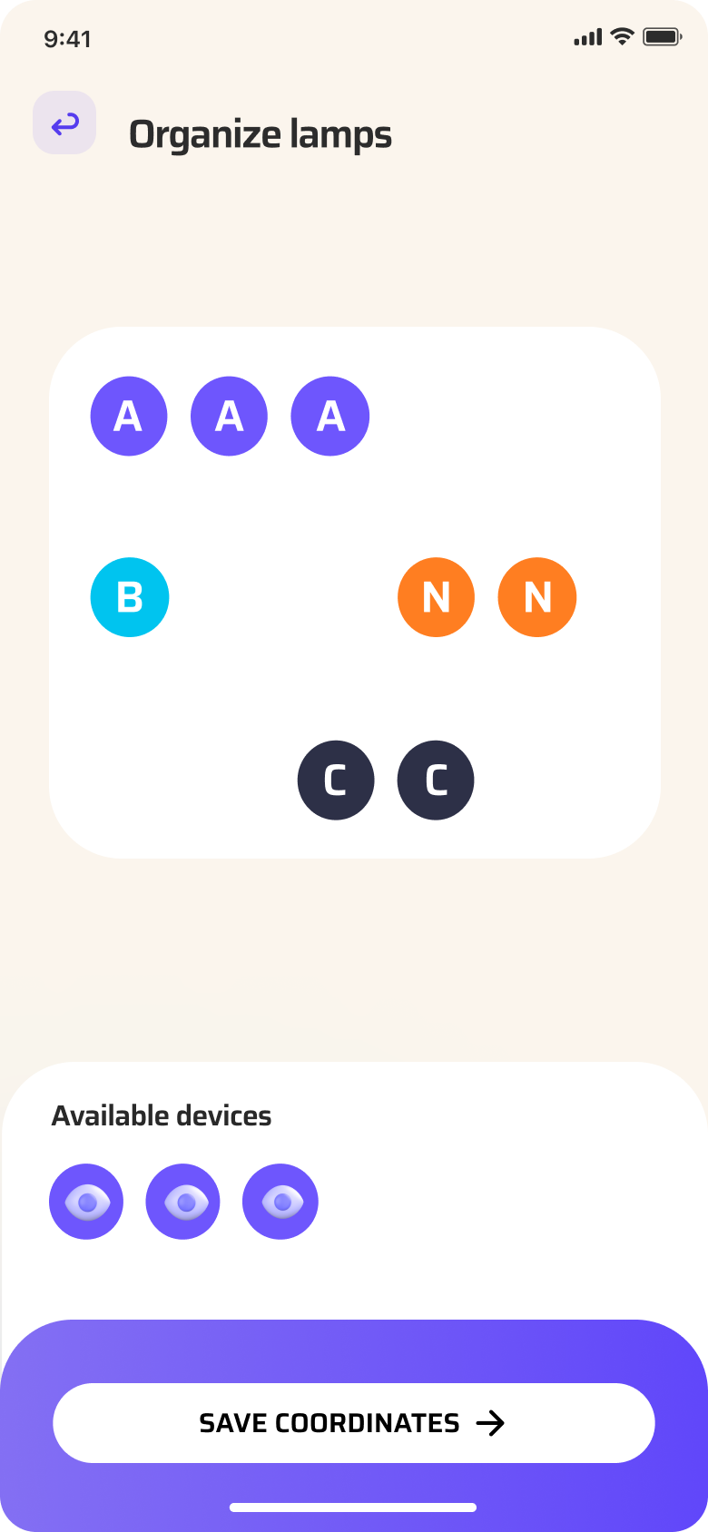 Mobile app interface showing diagram setup options with color-coded elements